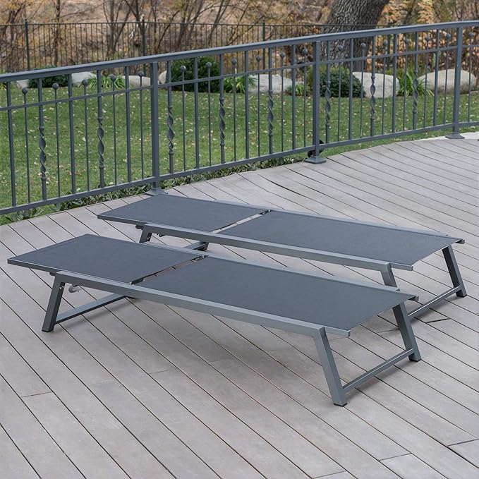 Christopher Knight Home Myers Outdoor Mesh Chaise Lounges with Aluminum Frame, 2-Pcs Set, Black Mesh / Grey - Photo 5