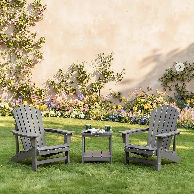 Square Outdoor Side Table Adirondack Side Table, Water-resistant & 2-Tier Small End Table for Patio, Beach Chair & Poolside, Bedside Table for Living Room & Bedroom, Easy Assembly, Grey