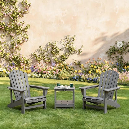 Square Outdoor Side Table Adirondack Side Table, Water-resistant & 2-Tier Small End Table for Patio, Beach Chair & Poolside, Bedside Table for Living Room & Bedroom, Easy Assembly, Grey