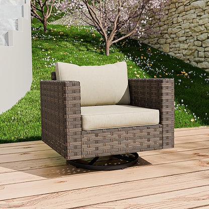 EAGLE PEAK Harbor Haven Wicker Swivel Rocker Patio Chair, Deep Seating Rocking Chair, Weather Resistant Outdoor Furniture for Patio, Deck, Garden, Brown/Beige