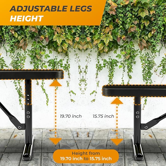 Heavy-Duty Outdoor Metal Bench, Thermoplastic-Coated, Portable, Weatherproof, Commercial-Grade for Parks, Gardens, Patios, Stores & More (4 Ft - Portable, Black)
