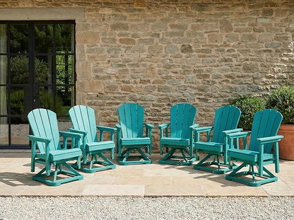 HDPE Swivel Glider Chair Outdoor, Weather Resistant Adirondack Outside Rocking Chair, Wooden Textured Outdoor Swivel Chair Set of 6 for Porch, Balcony, Poolside, Backyard (Aruba Blue)