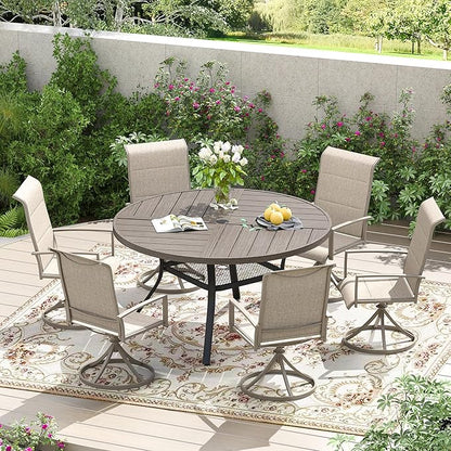 Patio Dining Table for 4-6, Round Metal Outdoor Table with Storage Shelf, 1.57" Umbrella Hole, 47" Outdoor Quartered Tabletop Dining Table for Backyard, Porch, Lawn, Grey