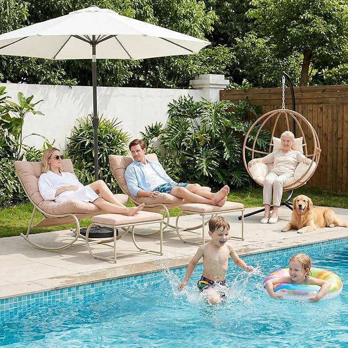 Outdoor Rocking Chairs Set of 2, Modern Papasan Rocking Chairs with Cushions - Photo 6