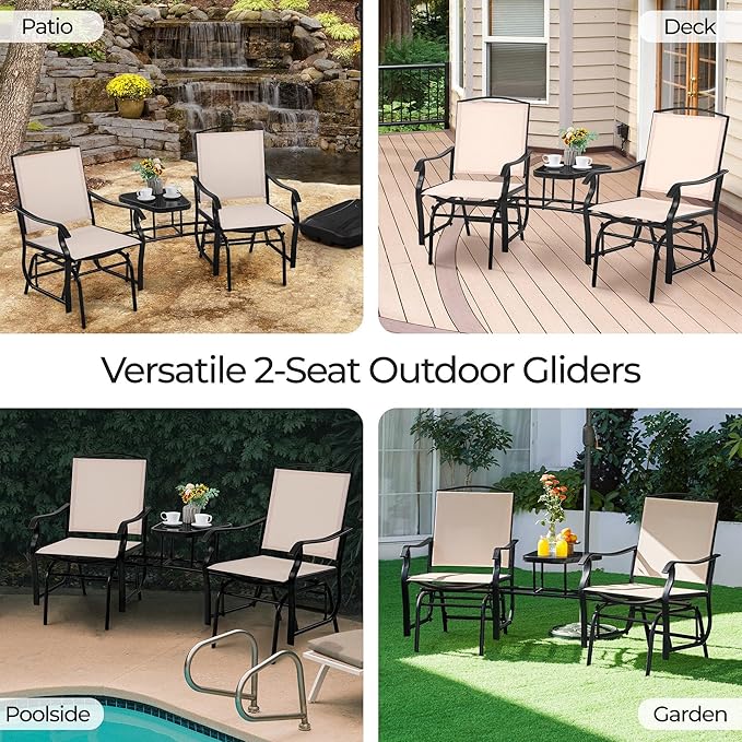 Yaheetech Outdoor Glider Chairs with Glass Table Rocking Chairs - Photo 9