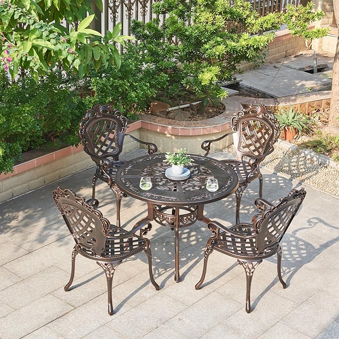 Outdoor Dining Chair Cast Aluminum Patio Chairs Set of 2 All-Weather Patio Dining Chair with Adjustable Feet for - Photo 2