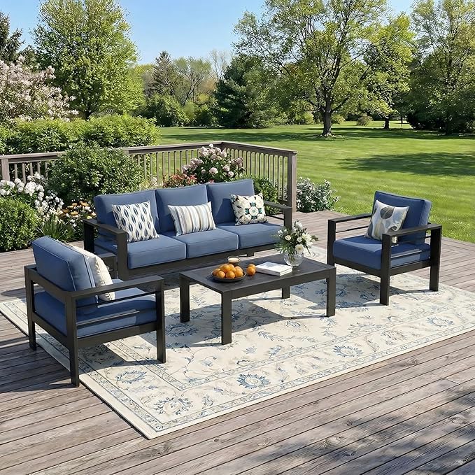 Solaste Aluminum Outdoor Patio Furniture Set, 5 Seats Patio Sectional Sofa with 5" Thick Cushion - Photo 9