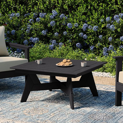 WestinTrends Avalon Modern Low Outdoor Patio Square HDPE Coffee Table, Black