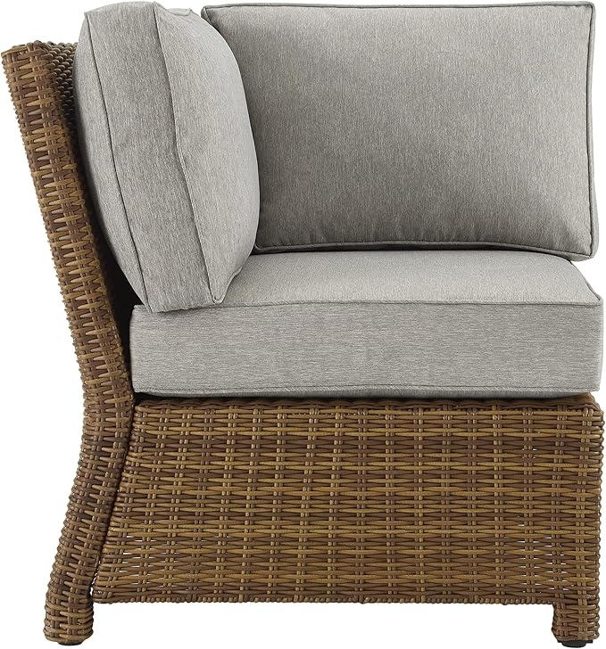 Crosley Furniture Bradenton Corner Outdoor Sectional Chair, Wicker Patio Chairs for Porch, Deck, Backyard, Brown with Gray Cushions