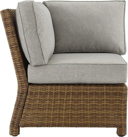 Crosley Furniture Bradenton Corner Outdoor Sectional Chair, Wicker Patio Chairs for Porch, Deck, Backyard, Brown with Gray Cushions
