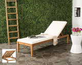 SAFAVIEH Outdoor Collection Arcata Natural Solid Wood/Beige Cushion Adjustable Chaise Lounge Chair (PAT6730A) - Photo 2