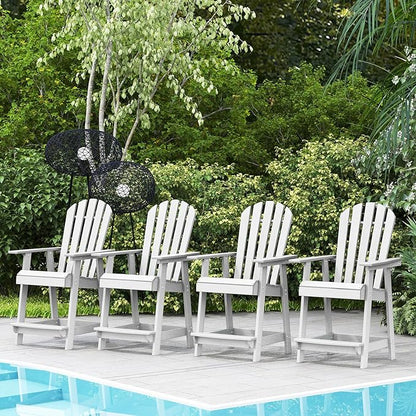 Tangkula Outdoor Bar Stool, HDPE Tall Adirondack Chair with Armrest & Footrest, Weather Resistant 47 Inch Counter Height Barstool Lifeguard Chair for Pool Deck Patio Garden, Balcony Chairs (4, White)