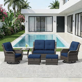 6 Piece Outdoor Wicker Patio Furniture Set, Outdoor Swivel Rocker Patio Chairs Set with Thickened Olefin Cushions - Photo 9