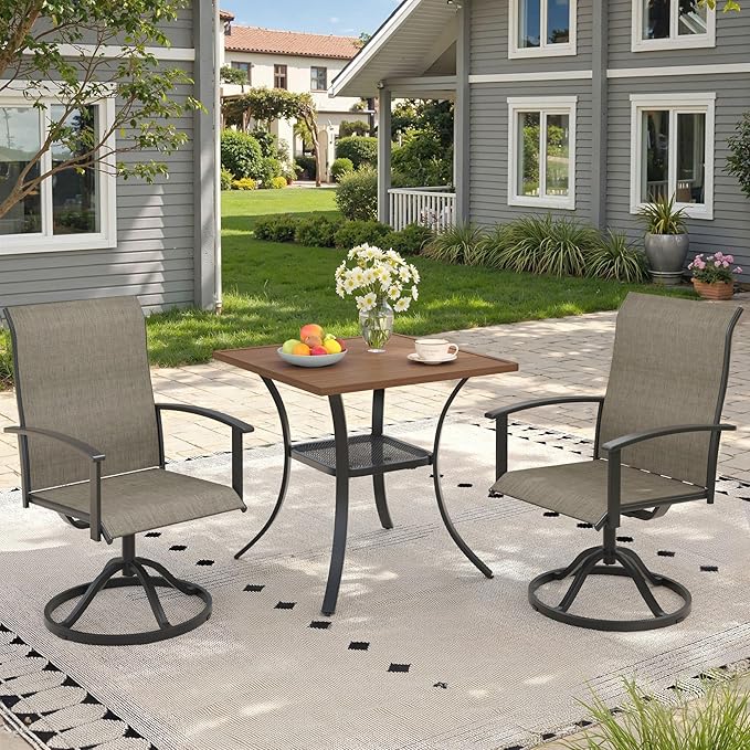 Outdoor Dining Table with Storage Shelf, 27.5" All-Weather Square Patio Dining Table for 2, Metal Patio Table for Garden Lawn Porch Deck Yard, Walnut
