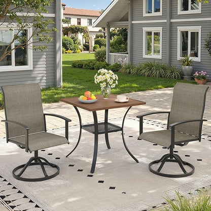 Outdoor Dining Table with Storage Shelf, 27.5" All-Weather Square Patio Dining Table for 2, Metal Patio Table for Garden Lawn Porch Deck Yard, Walnut