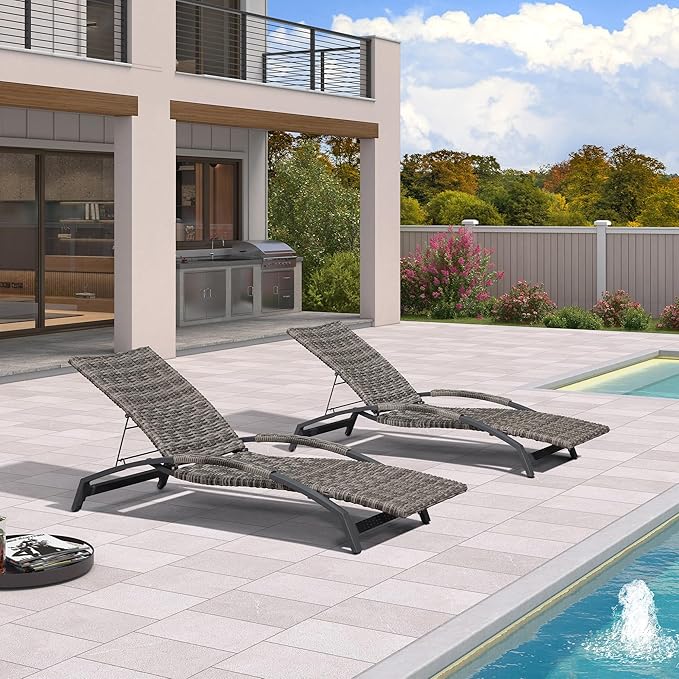 PURPLE LEAF Patio Chaise Lounge Chair Set of 2 Wicker Tanning Outdoor Pool Adjustable Recliner Chair for Outside Beach - Photo 8