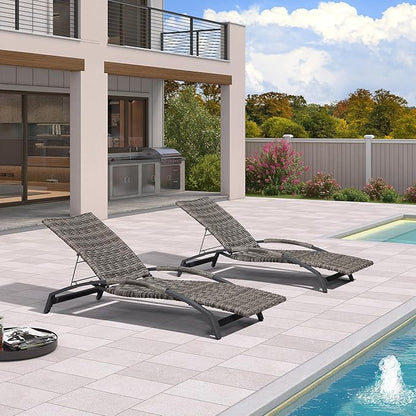 PURPLE LEAF Patio Chaise Lounge Chair Set of 2 Wicker Tanning Outdoor Pool Adjustable Recliner Chair for Outside Beach Poolside Sunbathing Lounger Light Gray