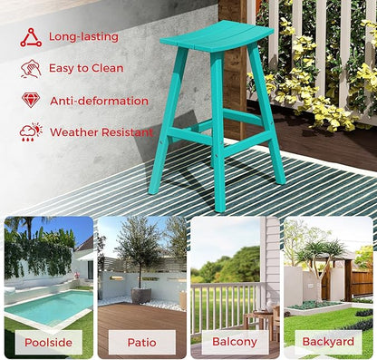 Costaelm All-Weather Bar Stools Set of 3, 29" Height Outdoor Bar Stools, Adirondack Poly Patio Bar Stool for Patio, Deck, Kitchen Counter and Garden, Turquoise