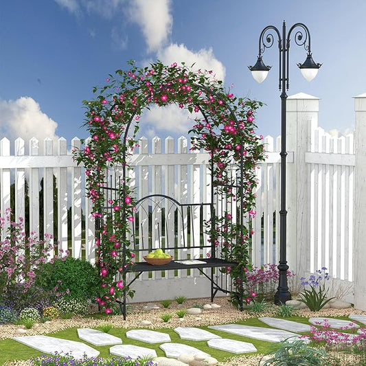 Metal Garden Arbor Bench with Two-Trellis Design