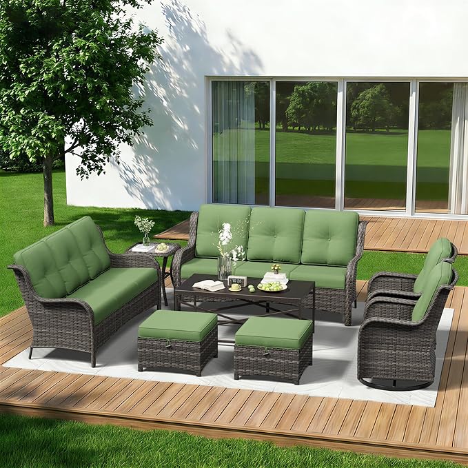 8 Piece Outdoor Wicker Patio Furniture Set, Outdoor Swivel Rocker Patio Chairs Set with Thickened Olefin Cushions - Photo 1