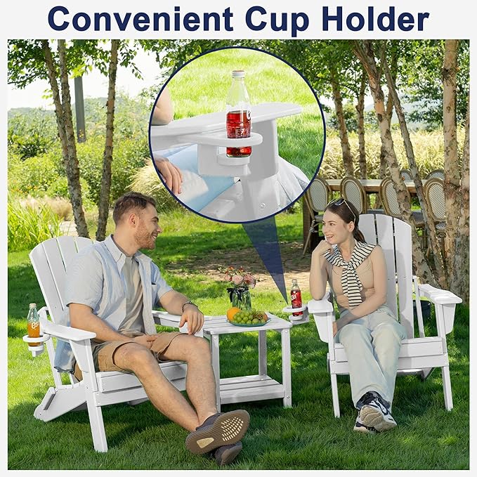 Plawdlik Folding Adirondack Chair Set of 6 with Cup Holder, Wooden Textured - Photo 3