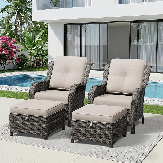 4 Piece Outdoor Wicker Patio Furniture Set, Patio Chairs Set with Thickened Olefin Cushions, High Back and Deep Seating - Photo 1