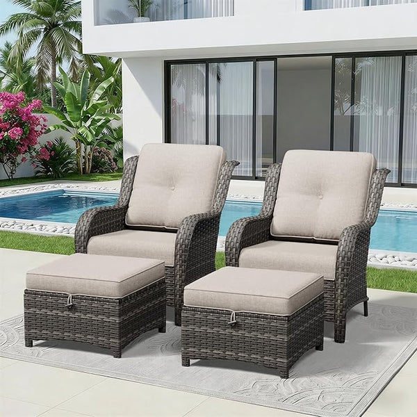 4 Piece Outdoor Wicker Patio Furniture Set, Patio Chairs Set with Thickened Olefin Cushions, High Back and Deep Seating - Photo 1