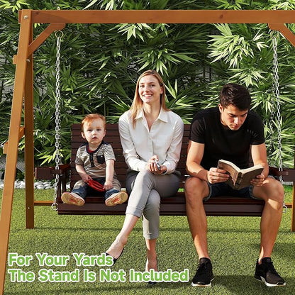 Real Relax Front Porch Swing, Wooden 3 Person Outdoor Hanging Patio Swing Chair with Cup Holders, Upgraded 22" Deep Seat Bench, Heavy Duty 880 Lbs for Courtyard, Garden, Backyard 5 Ft (Brown)