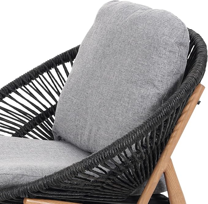 Merax Outdoor Wicker Papasan Chair, Rattan Patio Papasan Egg Lounge Chair with Cozy Cushion, Low Seat Round Chair for Backyard Balcony Garden Poolside, Sunroom Furniture, Easy Assembly, Grey