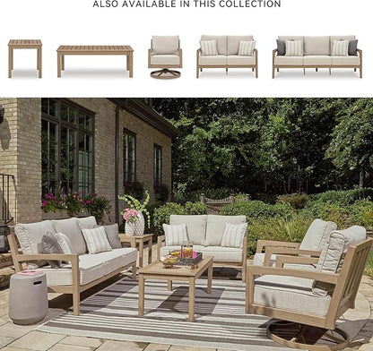Signature Design by Ashley Hallow Creek Cottage Nuvella Weather Resistant Fabric Outdoor Sofa with Cushion and 4 Throw Pillows, Light Brown & Beige