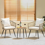 Idzo Heavy Duty 500lbs Weight Capacity Wicker Bistro Table and Chairs Set of 2 with Premium Olefin Fabric Soft Cushions - Photo 1