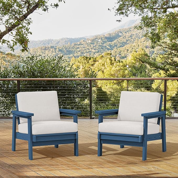 SERWALL HDPE Outdoor Couch Set of 2, Blue Frame and Khaki Cushion - Photo 8