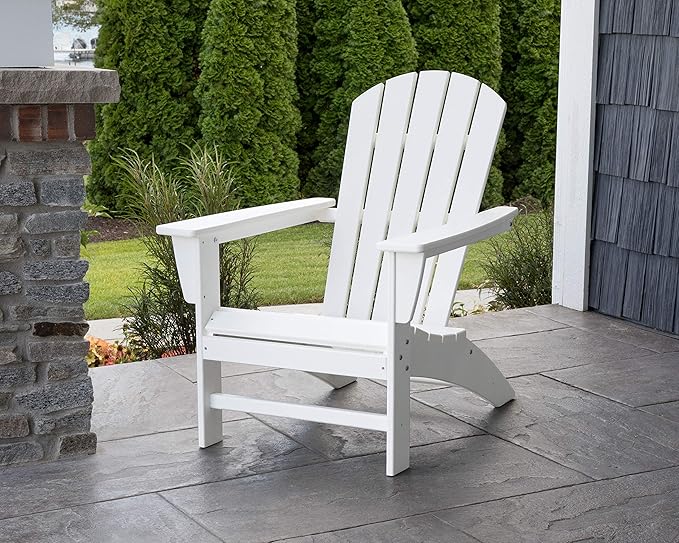 POLYWOOD Nautical Curveback Adirondack Chair, Green, High Density Polyethylene (HDPE), Weather-resistant, Outdoor, Relaxing
