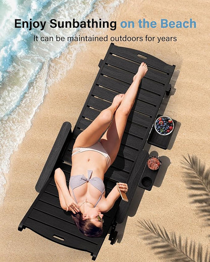 YEFU Chaise Lounge Chair Outdoor,Pool Lounge Chair with Adjustable Backrest,All Weather Resin Patio Lounge Chair with Cup Holder&Armrest,for Outside,Beach,Deck,Heavy Duty,400lbs Capacity(Black)