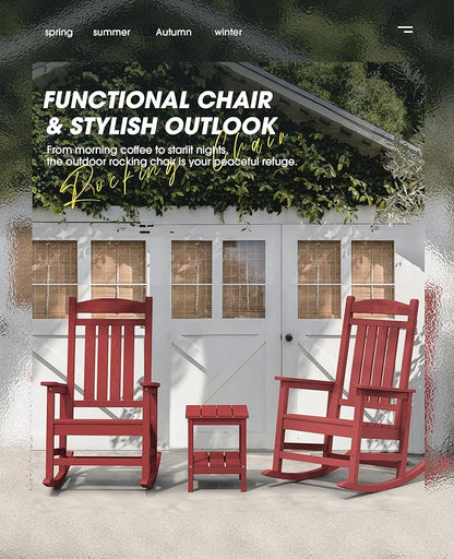 KINGYES Outdoor Rocking Chair Set of 2, HDPE Patio Rocking Chairs with 330lbs Support for Adults, Dark Red