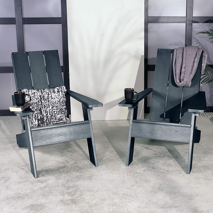 Highwood Italica Modern Adirondack Chairs 2-Piece Set, Federal Blue