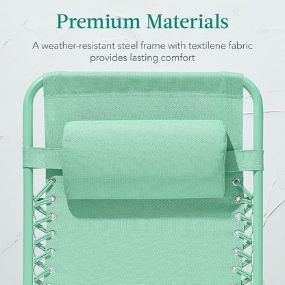 Best Choice Products Adjustable Zero Gravity Chair, Monochromatic Color Folding Patio Recliner w/Side Tray, Headrest - Mint