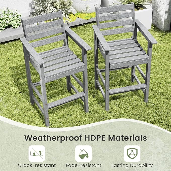 Giantex 29” Bar Stools Set of 2, HDPE Barstools w/Back, Armrests & Footrests, Max Load 330Lbs, Counter Height Bar Stools - Photo 7