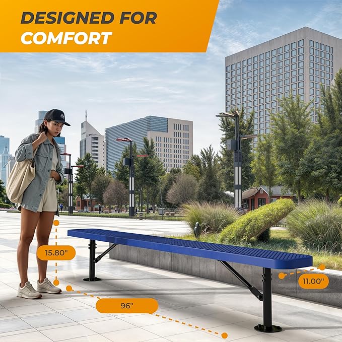 Heavy-Duty Outdoor Metal Bench, Thermoplastic-Coated, Surface, Weatherproof, Commercial-Grade for Parks, Gardens, Patios - Photo 2