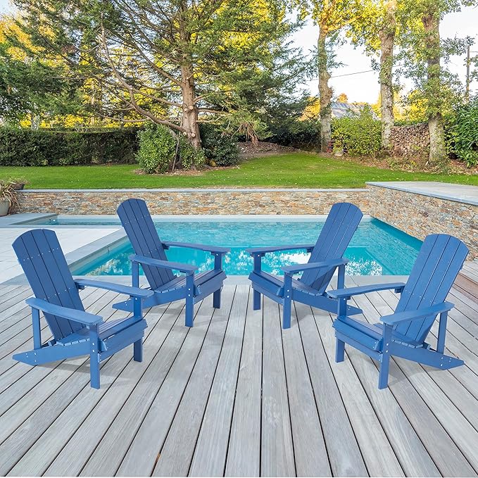 Adirondack Chairs, Plastic Adirondack Chairs Set of 4, All-Weather Resistant, Widely Used in Outdoor, Fire Pit, Deck, Outside, Garden