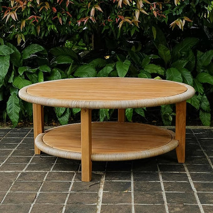 Cambridge Casual Seaside Wood Outdoor Coffee Table, Natural Teak/All-Weather Wicker