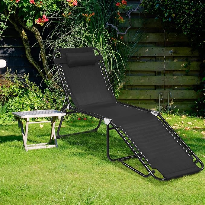 GYMAX Tanning Chair, Extra High Lounge Chair with Removable Pillow, Detachable Side Pocket & Adjustable Backrest - Photo 9