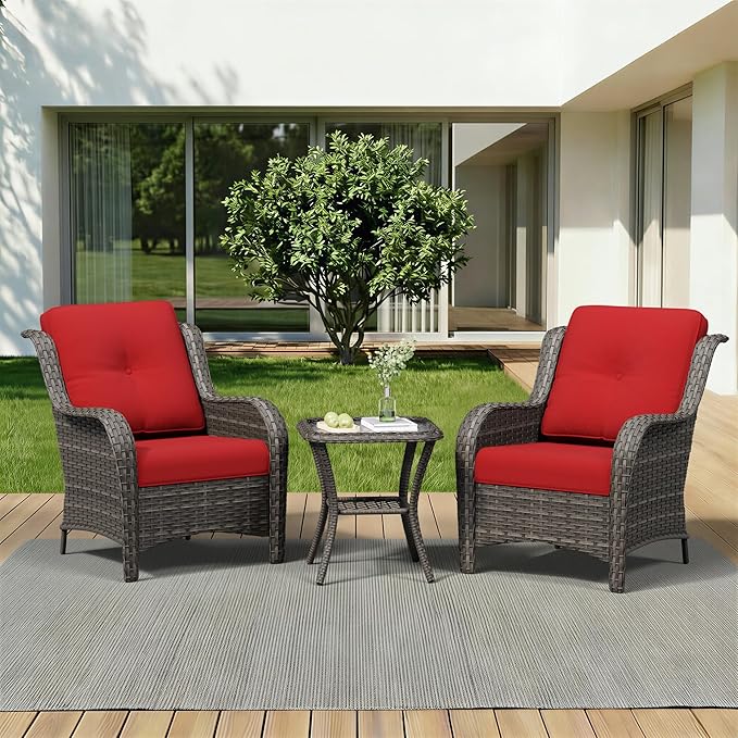 3 Pieces Outdoor Wicker Patio Furniture Set - Patio Chairs Set with Thickened Olefin Cushions - Photo 1