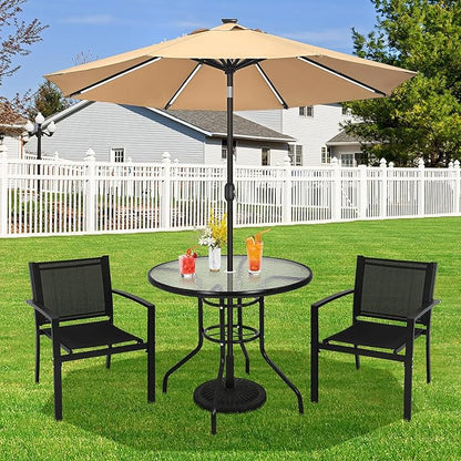 BSTOPHKL 32" Outdoor Patio Table with Umbrella Hole Round Outdoor Coffee Table Tempered Glass Top, All Weather Dining Table Bistro Table Suitable for Backyards, Balconies, Gardens and Lawns (Round)
