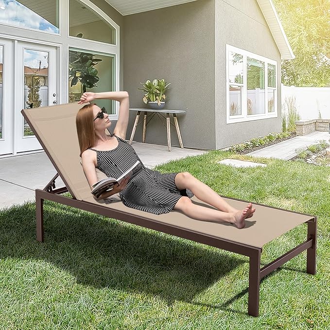 Tangkula Aluminum Lounge Chair Outdoor, Patio Adjustable Chaise Lounge with 6-Position Backrest, Aluminum Frame - Photo 2