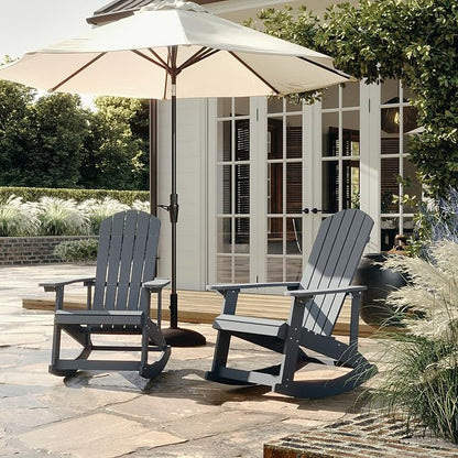 Flash Furniture Savannah Poly Resin Wood Adirondack Rocking Chair - All Weather Gray Polystyrene - Stainless Steel Hardware