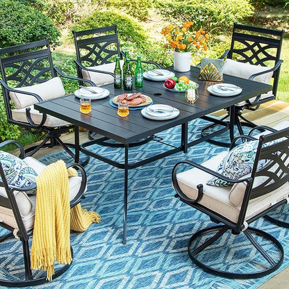 Sophia & William Outdoor Patio Table for 6 People, Rectangular Metal Patio Outdoor Dining Table, Black Steel Slatted Weather-Resistant Table with 1.57" Adjustable Umbrella Hole, L59 * W36 * H28