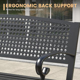 Outdoor Bench, 50.4" Patio Metal Frame Garden Bench with Backrest and Curved Armrests for Lawn Backyard, Black - Photo 5