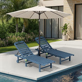 SERWALL Outdoor Chaise Lounge Set of 2 with 9FT Umbrella, HDPE Pool Lounge Chair with 5-Position Adjustable Backrest - Photo 1