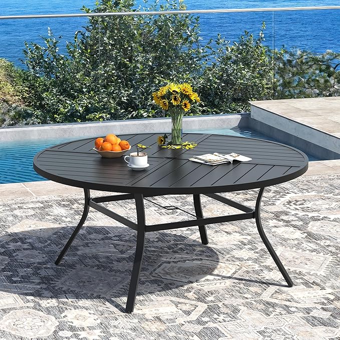 DIFY 59.8" Round Outdoor Patio Dining Table for 8-10 - Photo 2